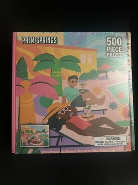 New Sealed Puzzle 500-Piece Palm Springs Colorful Poolside De Bored